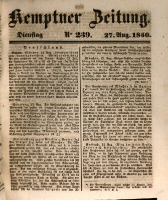 Kemptner Zeitung Dienstag 27. August 1850