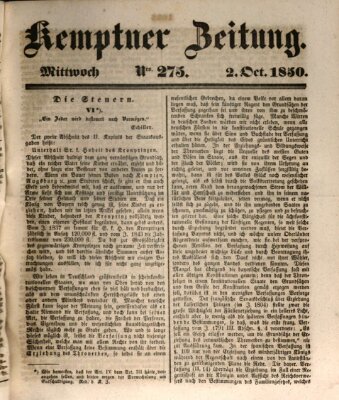 Kemptner Zeitung Mittwoch 2. Oktober 1850