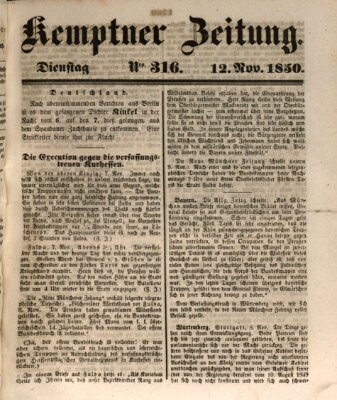 Kemptner Zeitung Dienstag 12. November 1850