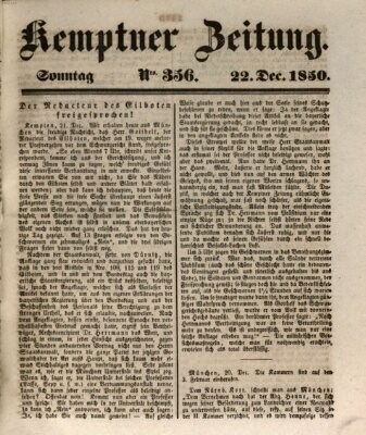 Kemptner Zeitung Sonntag 22. Dezember 1850