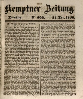 Kemptner Zeitung Dienstag 24. Dezember 1850