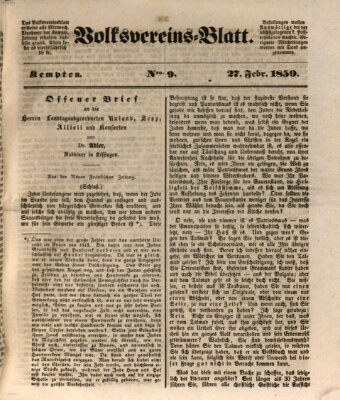 Kemptner Zeitung Mittwoch 27. Februar 1850