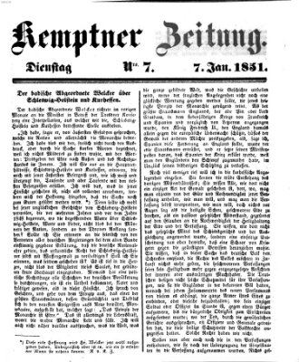 Kemptner Zeitung Dienstag 7. Januar 1851