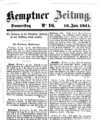 Kemptner Zeitung Donnerstag 16. Januar 1851