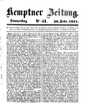 Kemptner Zeitung Donnerstag 20. Februar 1851