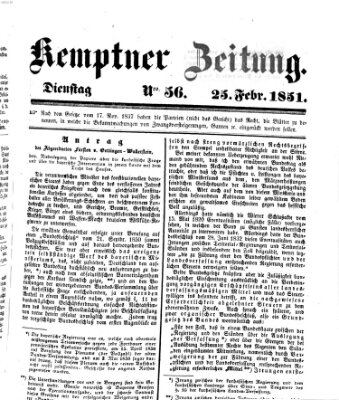 Kemptner Zeitung Dienstag 25. Februar 1851