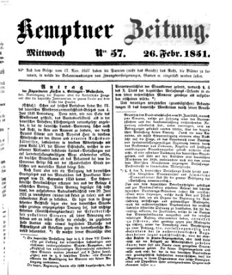 Kemptner Zeitung Mittwoch 26. Februar 1851