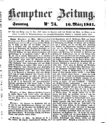 Kemptner Zeitung Sonntag 16. März 1851