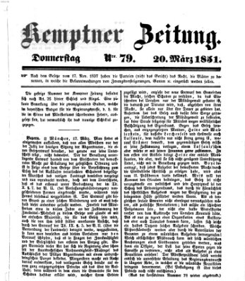 Kemptner Zeitung Donnerstag 20. März 1851