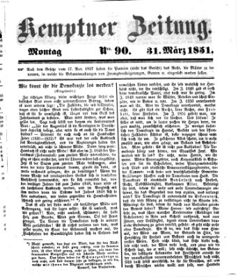 Kemptner Zeitung Montag 31. März 1851