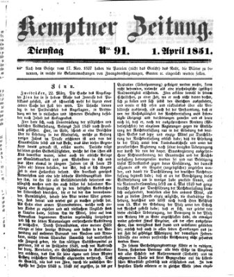 Kemptner Zeitung Dienstag 1. April 1851