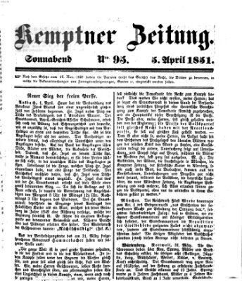 Kemptner Zeitung Samstag 5. April 1851