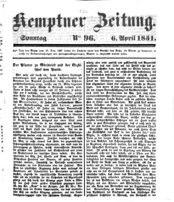 Kemptner Zeitung Sonntag 6. April 1851