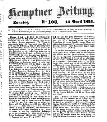 Kemptner Zeitung Sonntag 13. April 1851