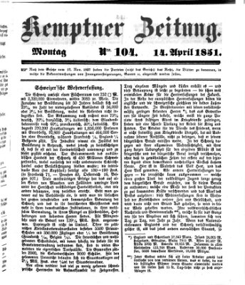 Kemptner Zeitung Montag 14. April 1851