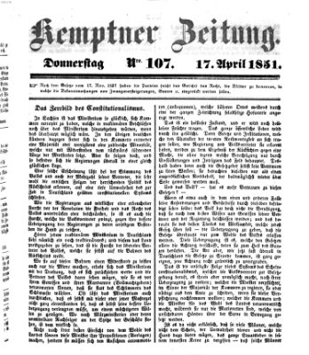 Kemptner Zeitung Donnerstag 17. April 1851