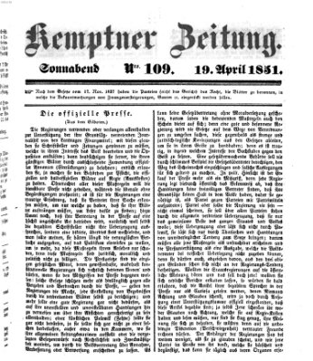 Kemptner Zeitung Samstag 19. April 1851