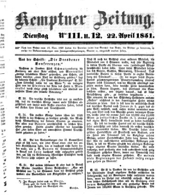 Kemptner Zeitung Dienstag 22. April 1851