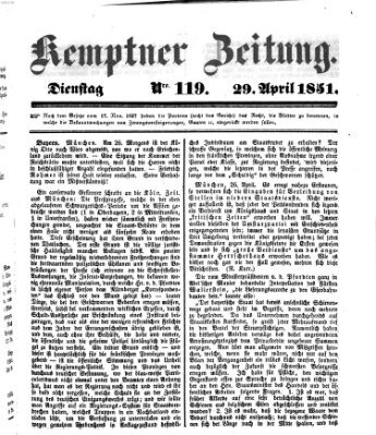 Kemptner Zeitung Dienstag 29. April 1851