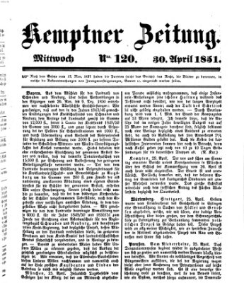 Kemptner Zeitung Mittwoch 30. April 1851