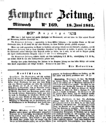 Kemptner Zeitung Mittwoch 18. Juni 1851