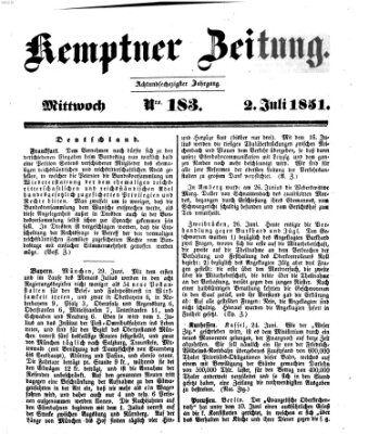 Kemptner Zeitung Mittwoch 2. Juli 1851