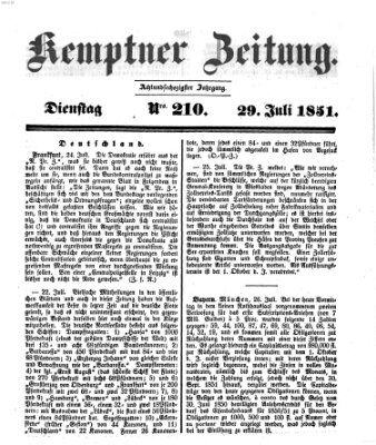 Kemptner Zeitung Dienstag 29. Juli 1851