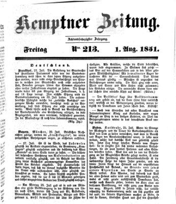 Kemptner Zeitung Freitag 1. August 1851