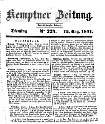 Kemptner Zeitung Dienstag 12. August 1851