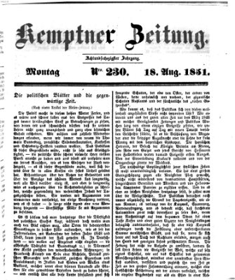 Kemptner Zeitung Montag 18. August 1851