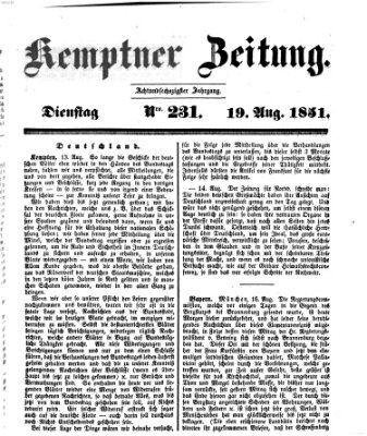 Kemptner Zeitung Dienstag 19. August 1851