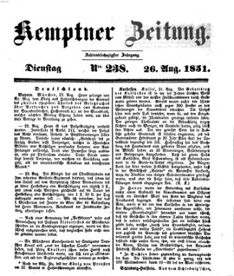 Kemptner Zeitung Dienstag 26. August 1851