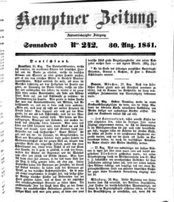 Kemptner Zeitung Samstag 30. August 1851