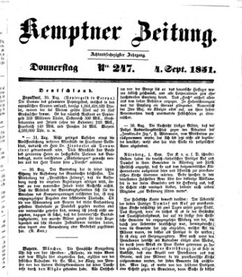 Kemptner Zeitung Donnerstag 4. September 1851