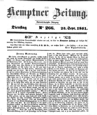 Kemptner Zeitung Dienstag 23. September 1851