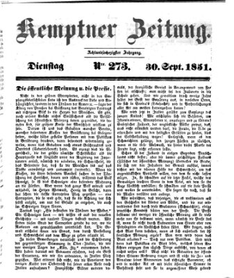 Kemptner Zeitung Dienstag 30. September 1851