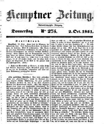 Kemptner Zeitung Donnerstag 2. Oktober 1851