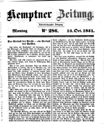 Kemptner Zeitung Montag 13. Oktober 1851