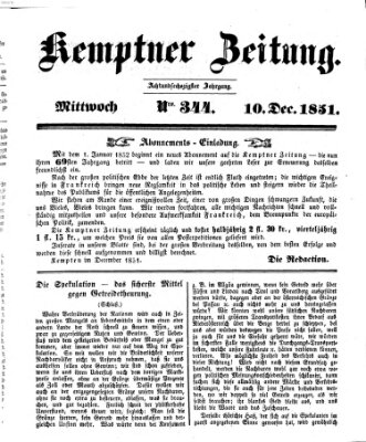 Kemptner Zeitung Mittwoch 10. Dezember 1851