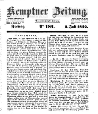 Kemptner Zeitung Freitag 2. Juli 1852