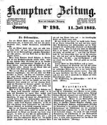 Kemptner Zeitung Sonntag 11. Juli 1852