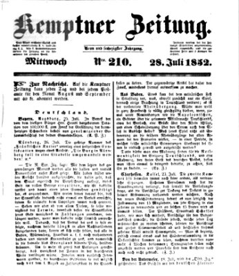 Kemptner Zeitung Mittwoch 28. Juli 1852