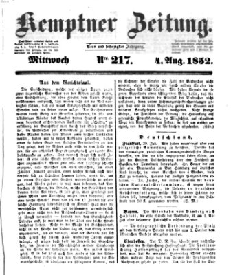 Kemptner Zeitung Mittwoch 4. August 1852