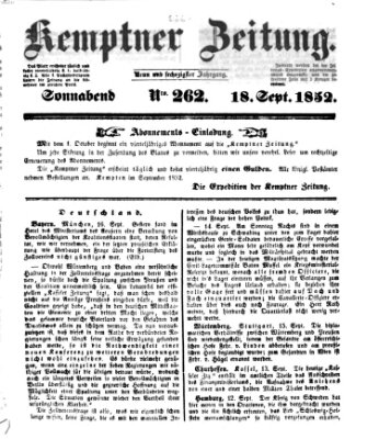 Kemptner Zeitung Samstag 18. September 1852
