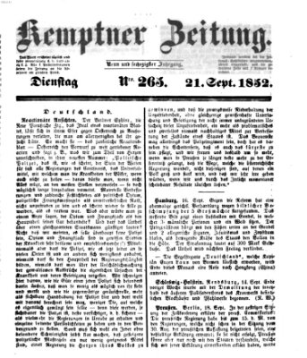 Kemptner Zeitung Dienstag 21. September 1852