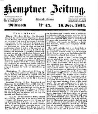 Kemptner Zeitung Mittwoch 16. Februar 1853