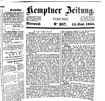 Kemptner Zeitung Mittwoch 14. September 1853