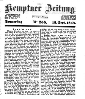 Kemptner Zeitung Donnerstag 15. September 1853