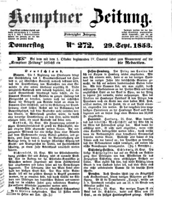 Kemptner Zeitung Donnerstag 29. September 1853