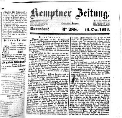 Kemptner Zeitung Samstag 15. Oktober 1853